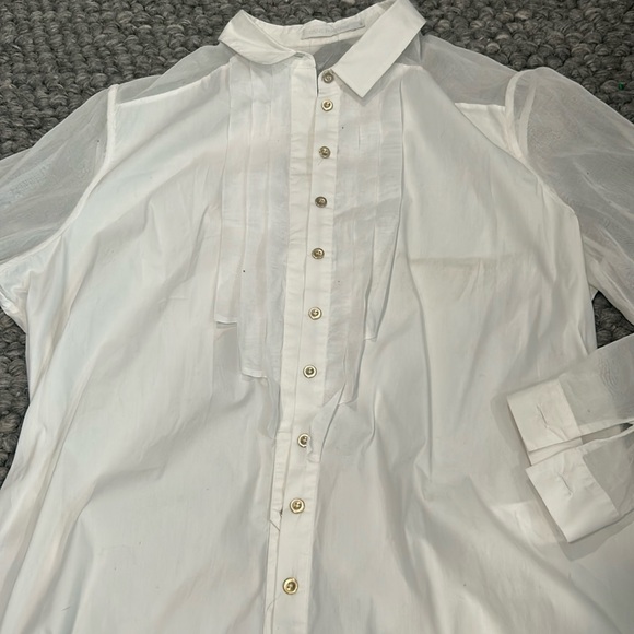 Anne Fontaine Shadia White LS Button Down Blouse Size 46 - Picture 10 of 11